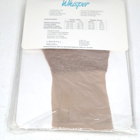 Vintage 90s WHISPER Control Top Pantyhose Nylons Linen Queen 1 Pair1991 Canada - Picture 2 of 5